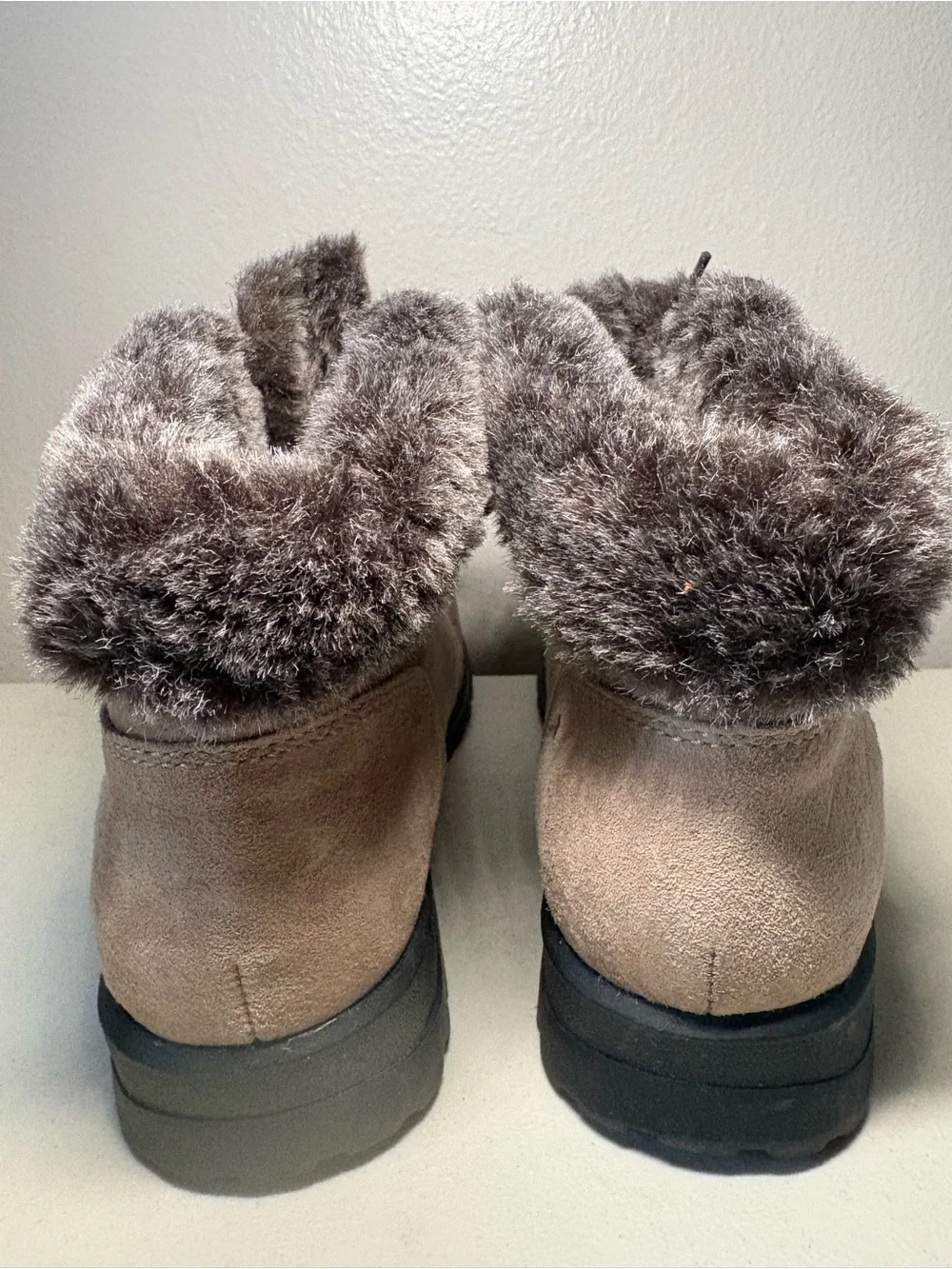 Cobble Cuddlers Women's Suede Faux-Fur Lace-Up Ankle Boots - Taupe